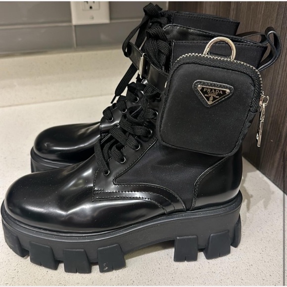 *Super Sale* Prada Glossy Black Platform Boots with Pouch - Picture 1 of 4